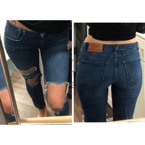 ZARA Blue Denim Ripped Distressed Skinny Jeans